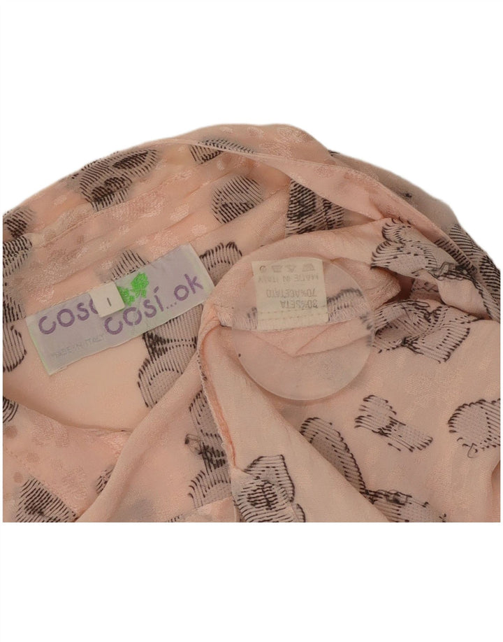 VINTAGE Womens Graphic Shirt Blouse UK 16 Large Pink Silk Butterfly