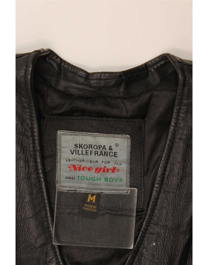 Vintage Womens Leather Gilet UK 12 Medium Black Leather