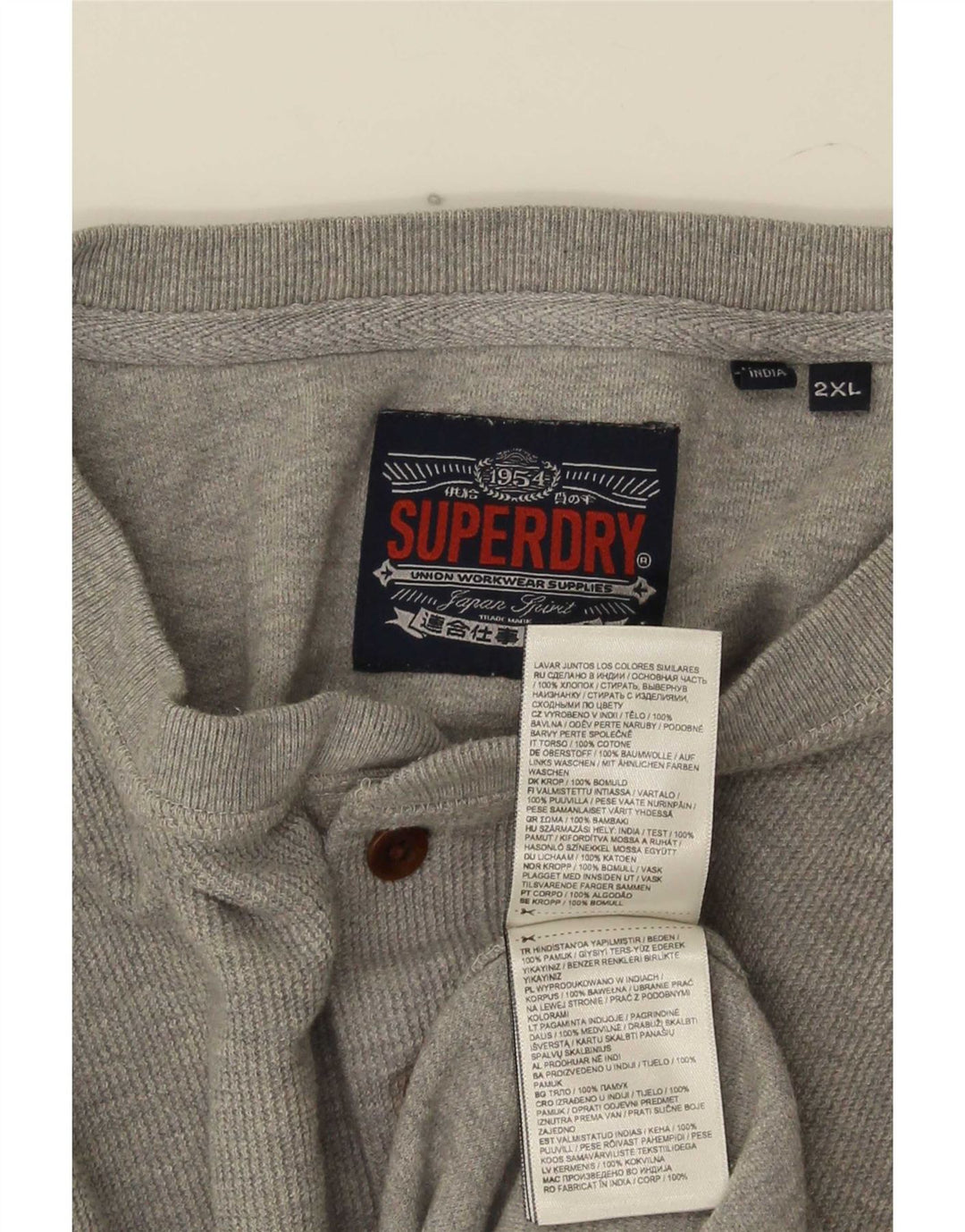 Superdry Mens Top Long Sleeve 2XL Grey Cotton