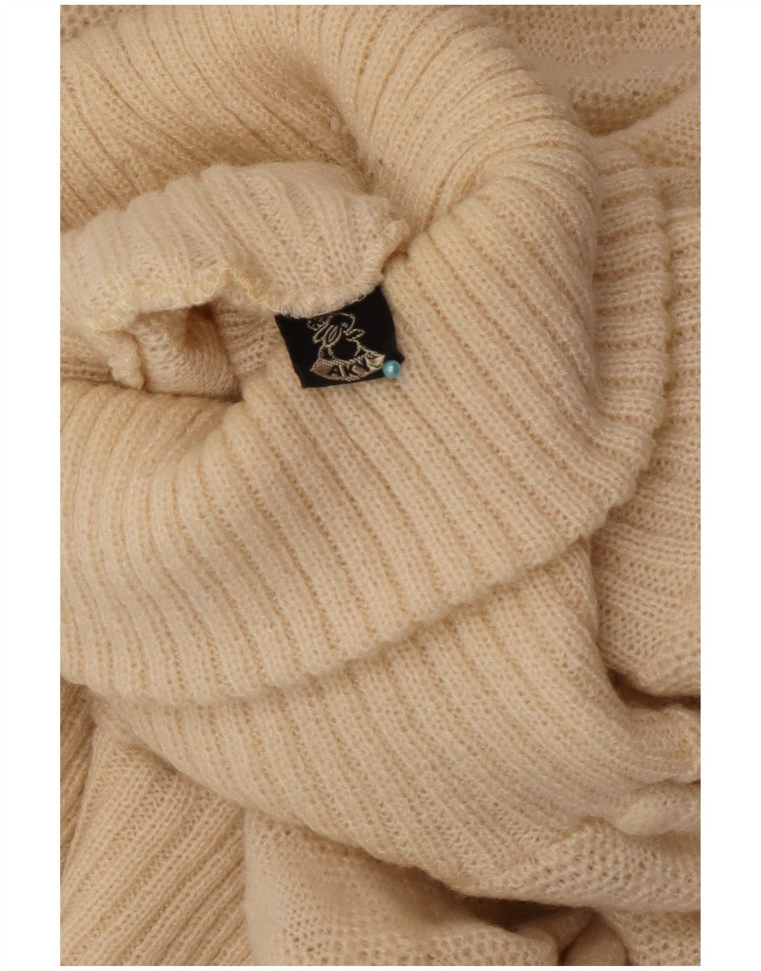 Vintage Womens Roll Neck Jumper Sweater UK 10 Small Beige Argyle/Diamond