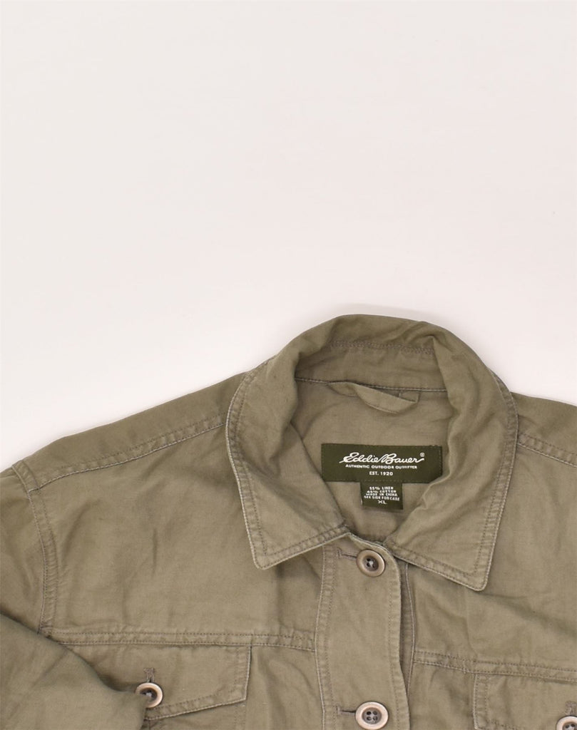 EDDIE BAUER Womens Utility Jacket UK 18 XL Khaki Linen | Vintage Eddie Bauer | Thrift | Second-Hand Eddie Bauer | Used Clothing | Messina Hembry 