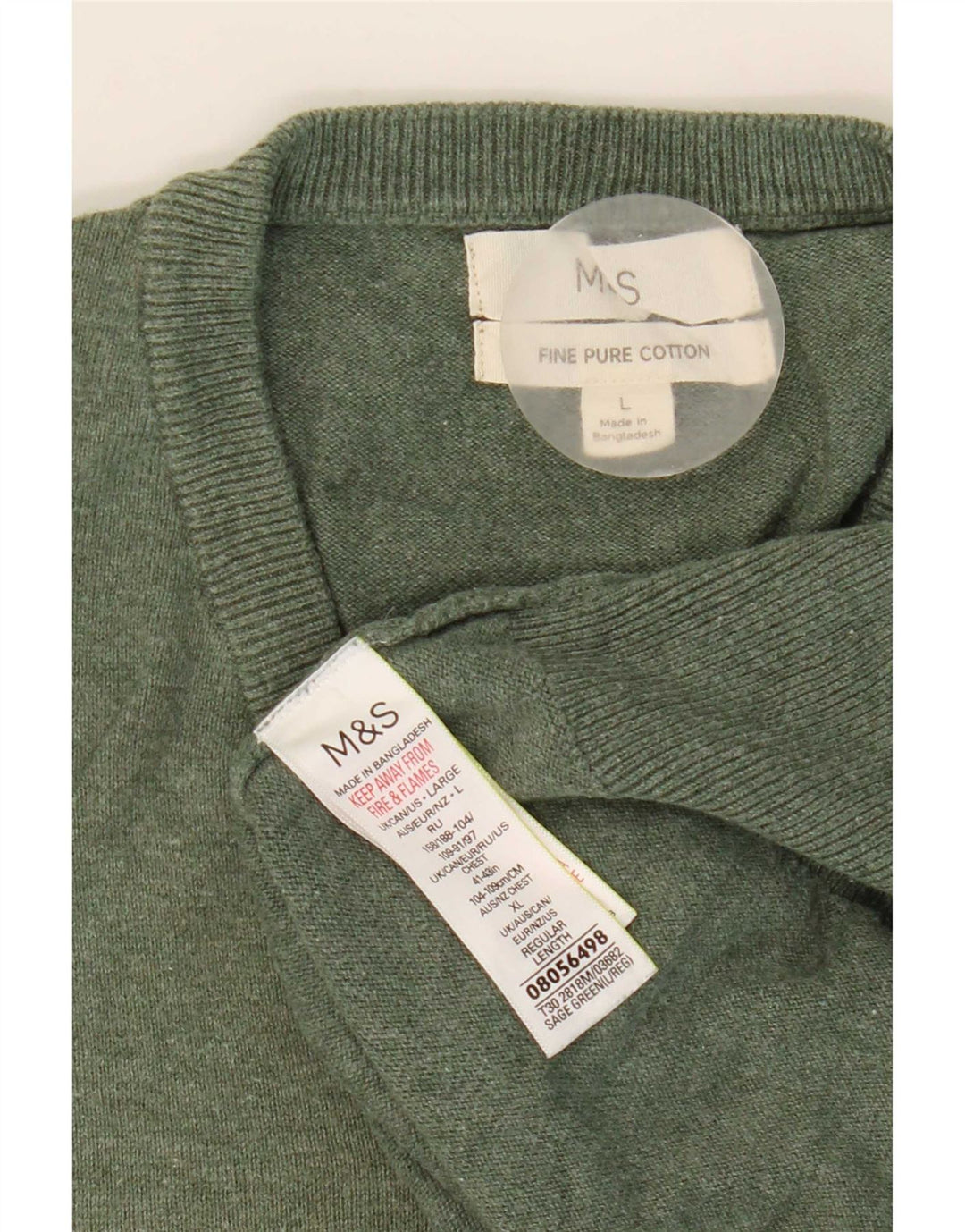 Marks & Spencer Mens V-Neck Jumper Sweater Large Green Cotton