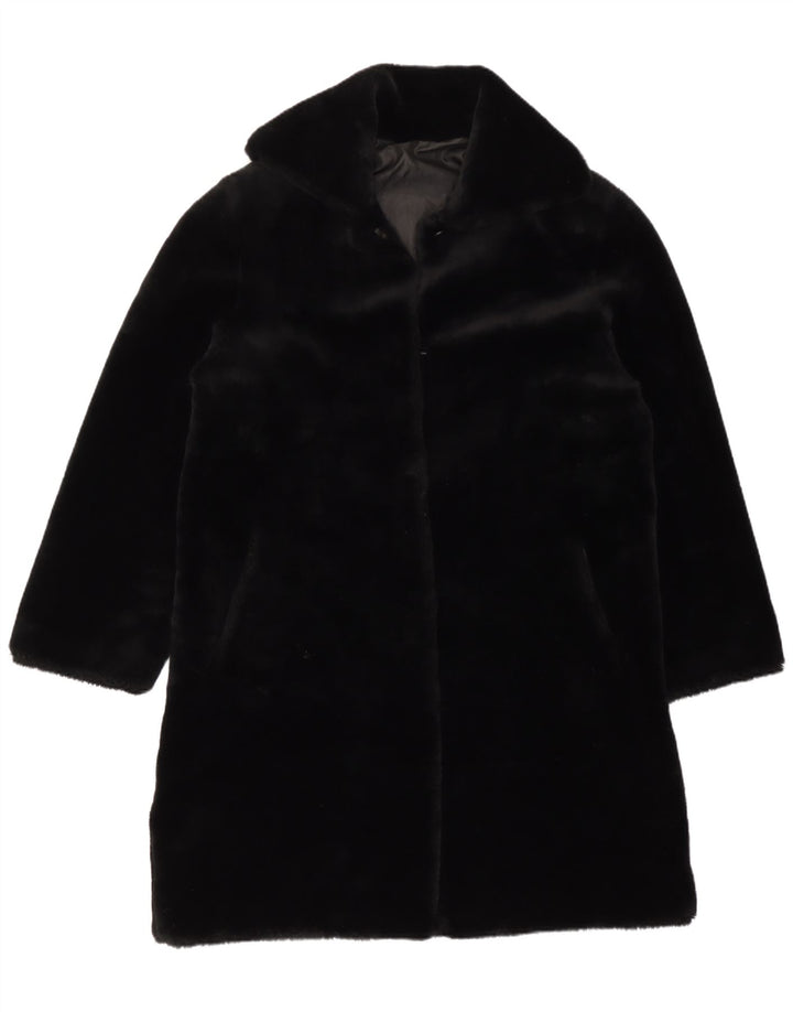 Vintage Womens Velour Overcoat UK 14 Large Black Acrylic