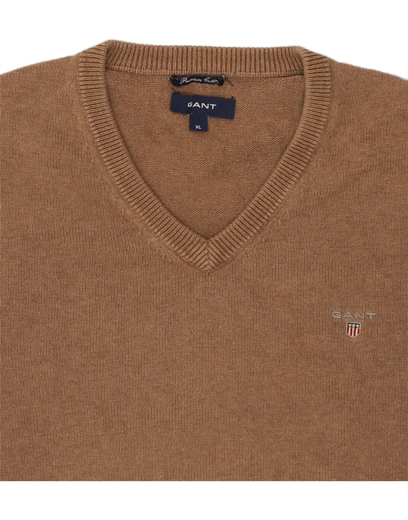 GANT Mens V-Neck Jumper Sweater XL Brown Cotton | Vintage Gant | Thrift | Second-Hand Gant | Used Clothing | Messina Hembry 