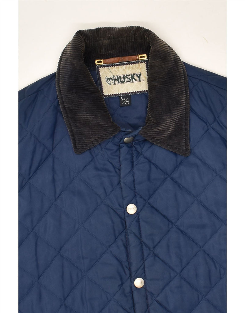 HUSKY Womens Loose Fit Quilted Coat UK 14 Medium Navy Blue Polyester | Vintage Husky | Thrift | Second-Hand Husky | Used Clothing | Messina Hembry 