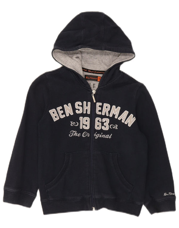 Ben Sherman Boys Graphic Zip Hoodie Sweater 4-5 Years Navy Blue Cotton