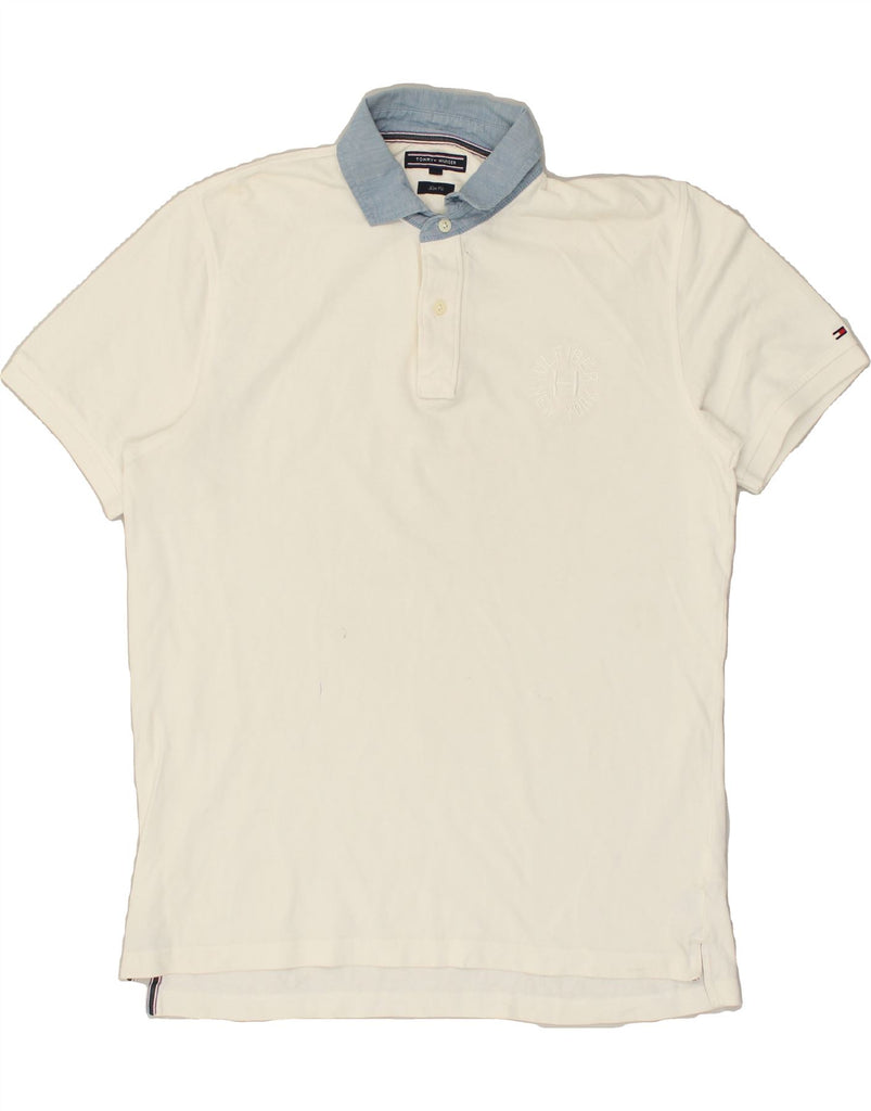 TOMMY HILFIGER Mens Slim Fit Polo Shirt XL White Cotton | Vintage Tommy Hilfiger | Thrift | Second-Hand Tommy Hilfiger | Used Clothing | Messina Hembry 