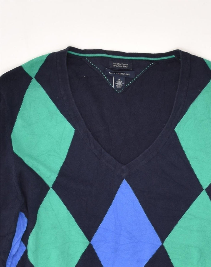 TOMMY HILFIGER Womens V-Neck Jumper Sweater UK 14 Medium Navy Blue | Vintage Tommy Hilfiger | Thrift | Second-Hand Tommy Hilfiger | Used Clothing | Messina Hembry 