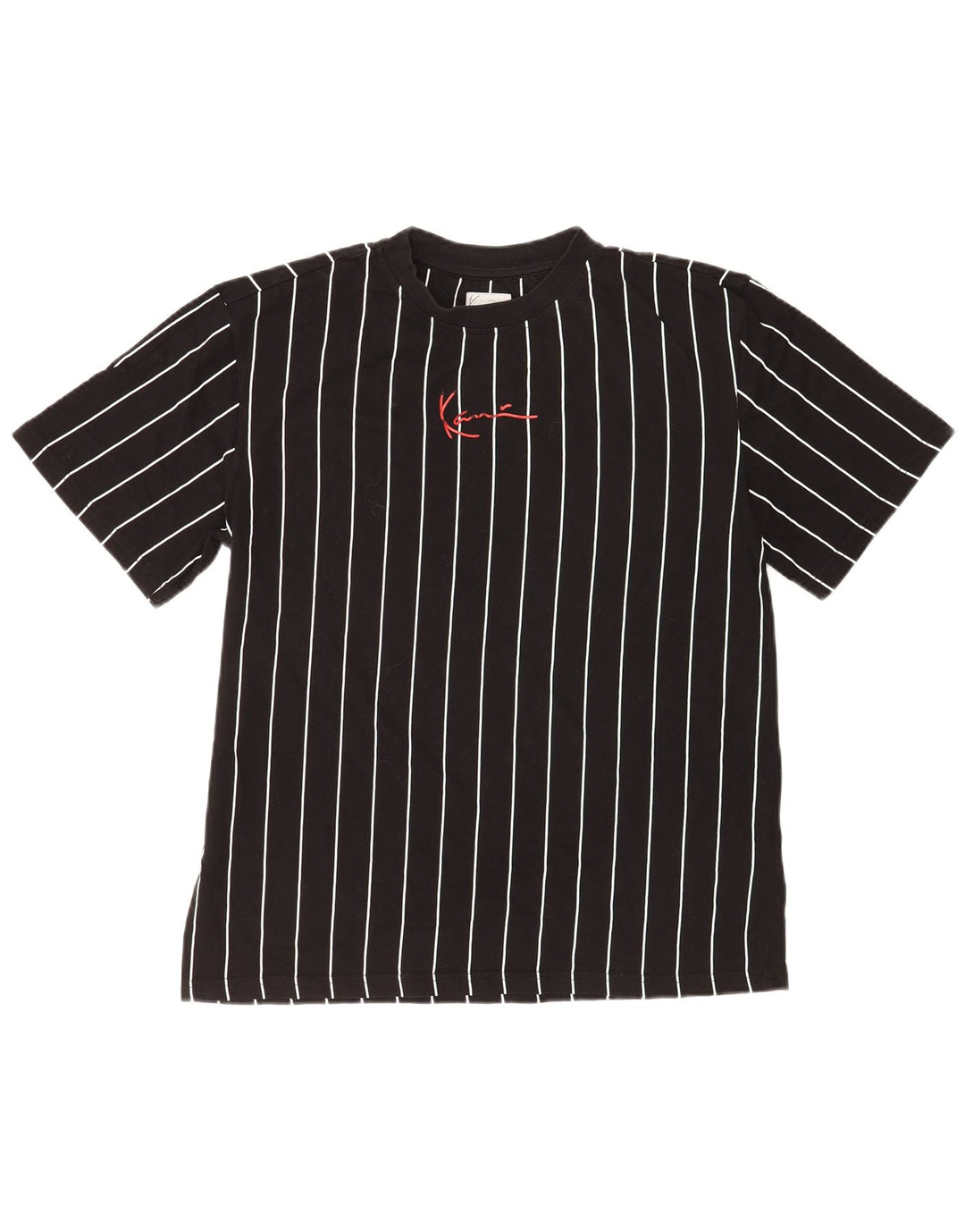 Karl Kani Mens T-Shirt Top Small Black Striped Cotton