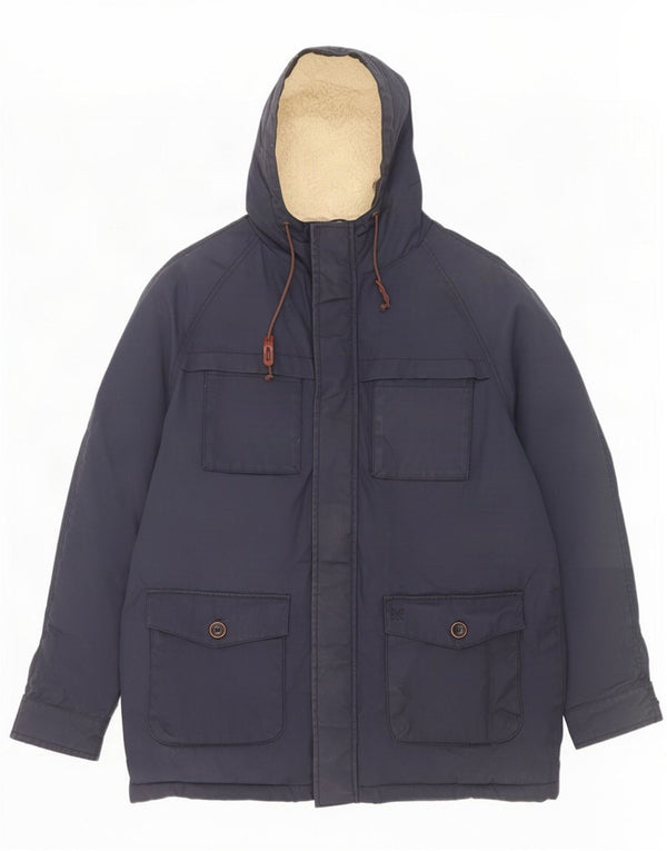 Crew Clothing Mens Hooded Loose Fit Padded Jacket UK 38 Medium Navy Blue