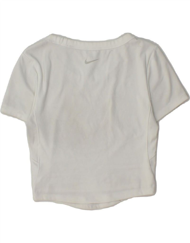 NIKE Womens Dri Fit Crop T-Shirt Top UK 8 Small White Polyester Vintage Nike and Second-Hand Nike from Messina Hembry 