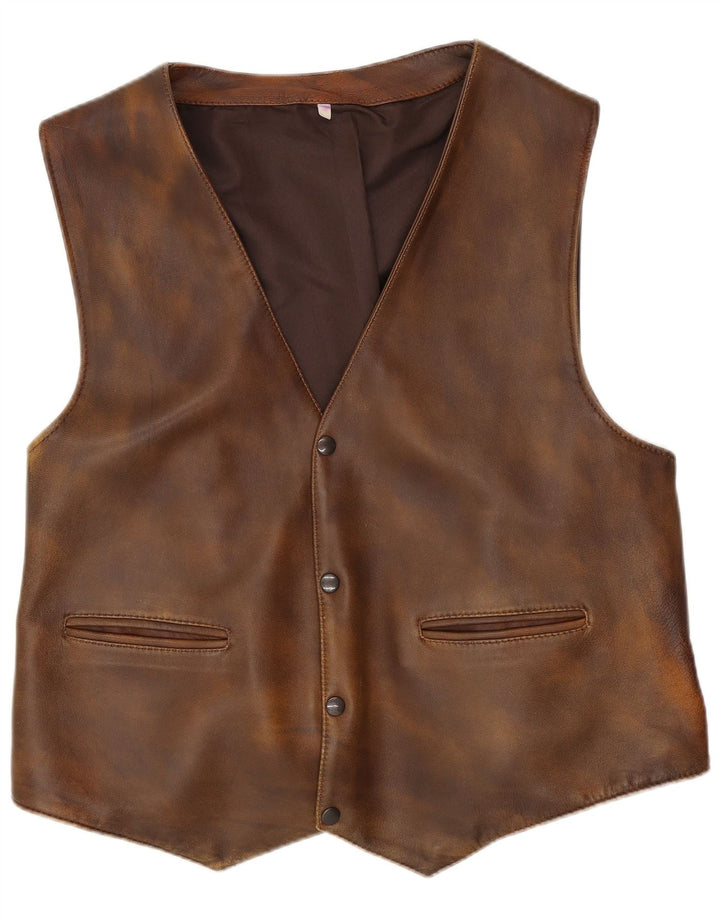Vintage Mens Leather Waistcoat Medium Brown Leather