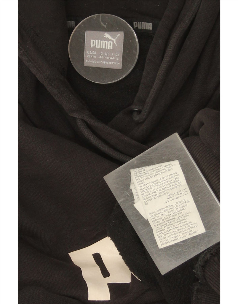 PUMA Womens Graphic Hoodie Jumper UK 16 Large  Black Cotton Vintage Puma and Second-Hand Puma from Messina Hembry 