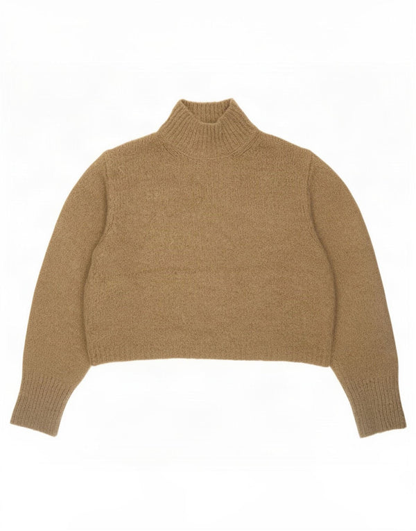 Zara Womens Crop Turtle Neck Jumper Sweater UK 18 XL Brown Acrylic
