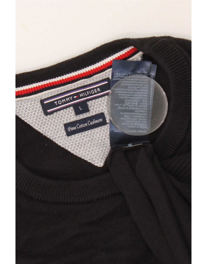 Tommy Hilfiger Mens Crew Neck Jumper Sweater Large Black Cotton