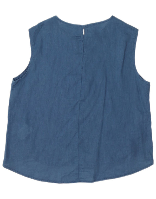 Benetton Womens Sleeveless Oversized Blouse Top UK 10 Small Navy Blue Linen
