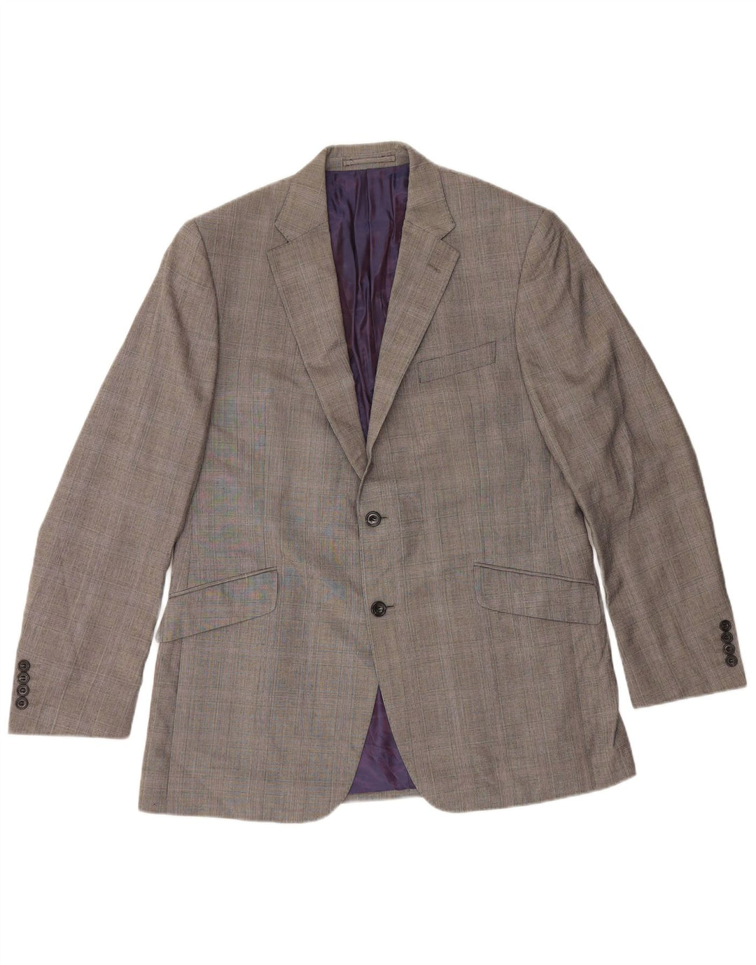 Marks & Spencer Mens 2 Button Blazer Jacket UK 42 Large Grey Check Wool