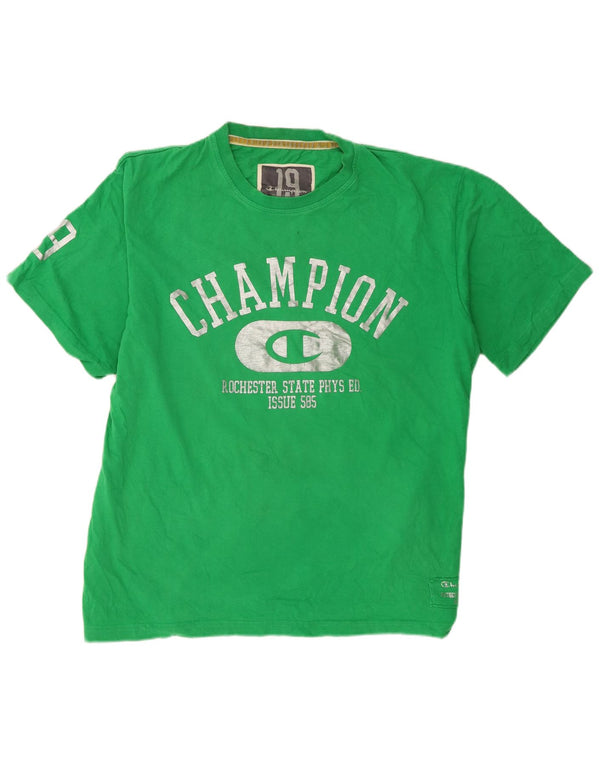 Champion Mens Graphic T-Shirt Top 2XL Green Cotton