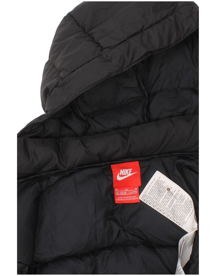 NIKE Boys Hooded Padded Jacket 5-6 Years Medium Black Polyester