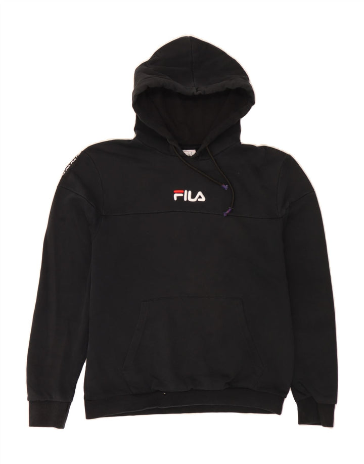 FILA Mens Graphic Hoodie Jumper Medium Black Cotton Vintage Fila and Second-Hand Fila from Messina Hembry 
