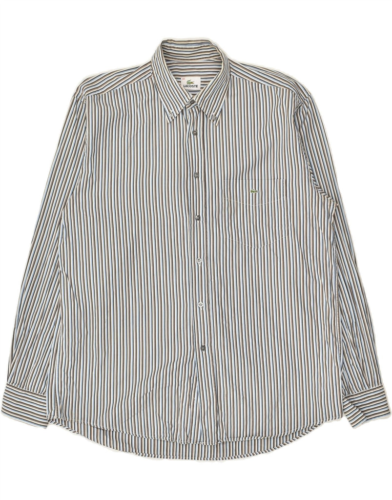 LACOSTE Mens Shirt Size 40 Medium Grey Striped Cotton | Vintage Lacoste | Thrift | Second-Hand Lacoste | Used Clothing | Messina Hembry 