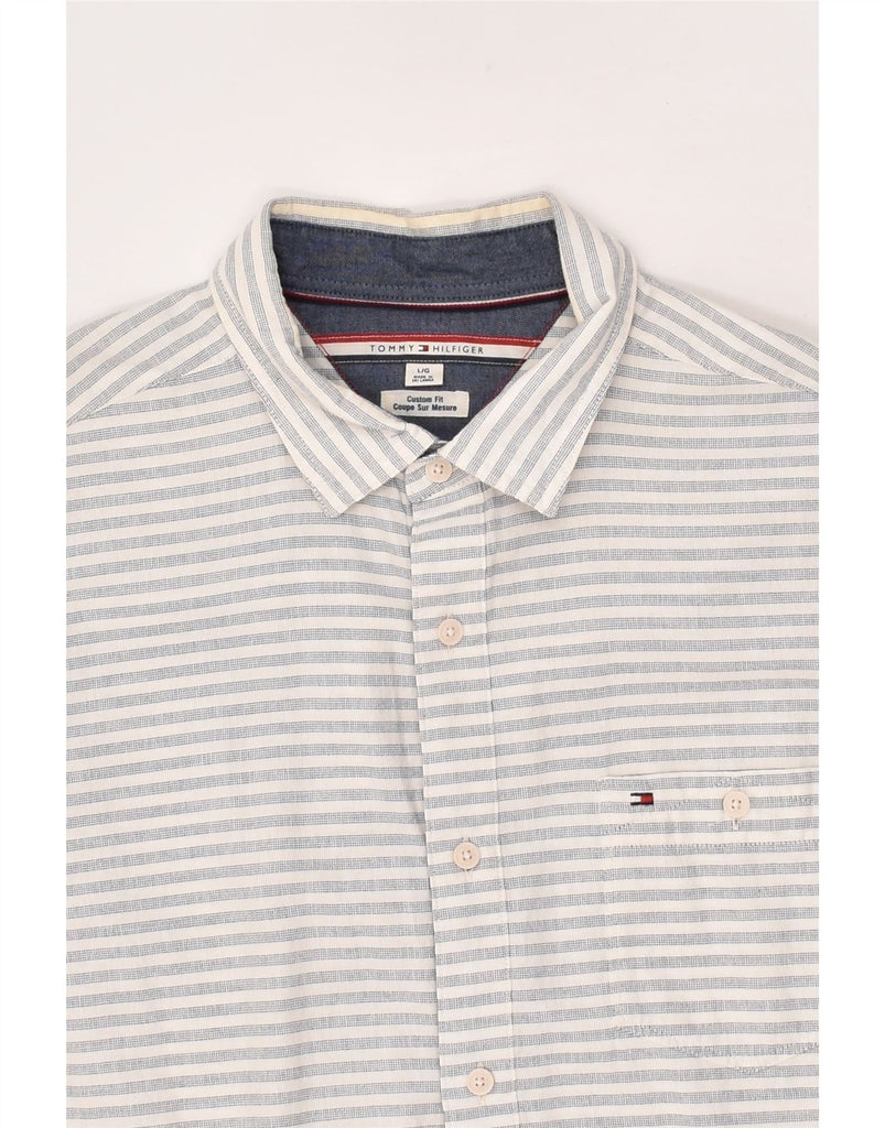 TOMMY HILFIGER Mens Custom Fit Shirt Large White Striped Cotton | Vintage Tommy Hilfiger | Thrift | Second-Hand Tommy Hilfiger | Used Clothing | Messina Hembry 