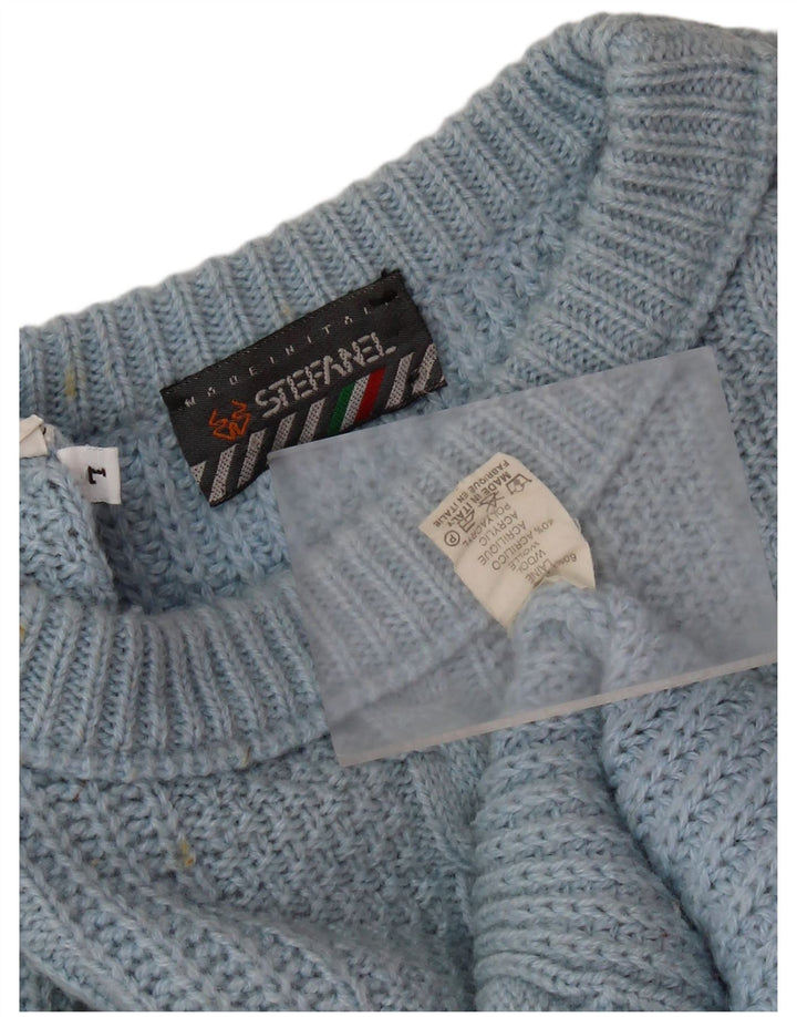 STEFANEL Womens Oversized Crew Neck Jumper Sweater UK 16 Large Blue Wool