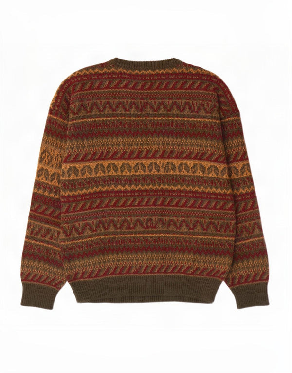 Vintage Mens Crew Neck Jumper Sweater Large Green Fair Isle Wool
