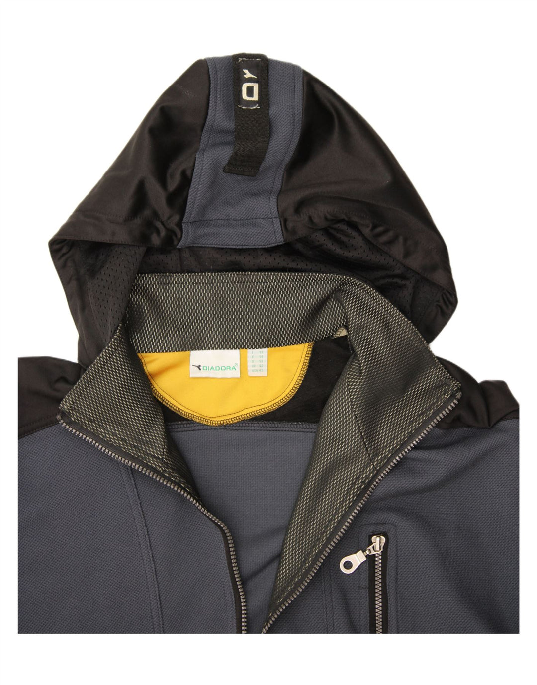 DIADORA Mens Hooded Bomber Jacket UK 42 XL Blue Colourblock Polyester Vintage Diadora and Second-Hand Diadora from Messina Hembry 
