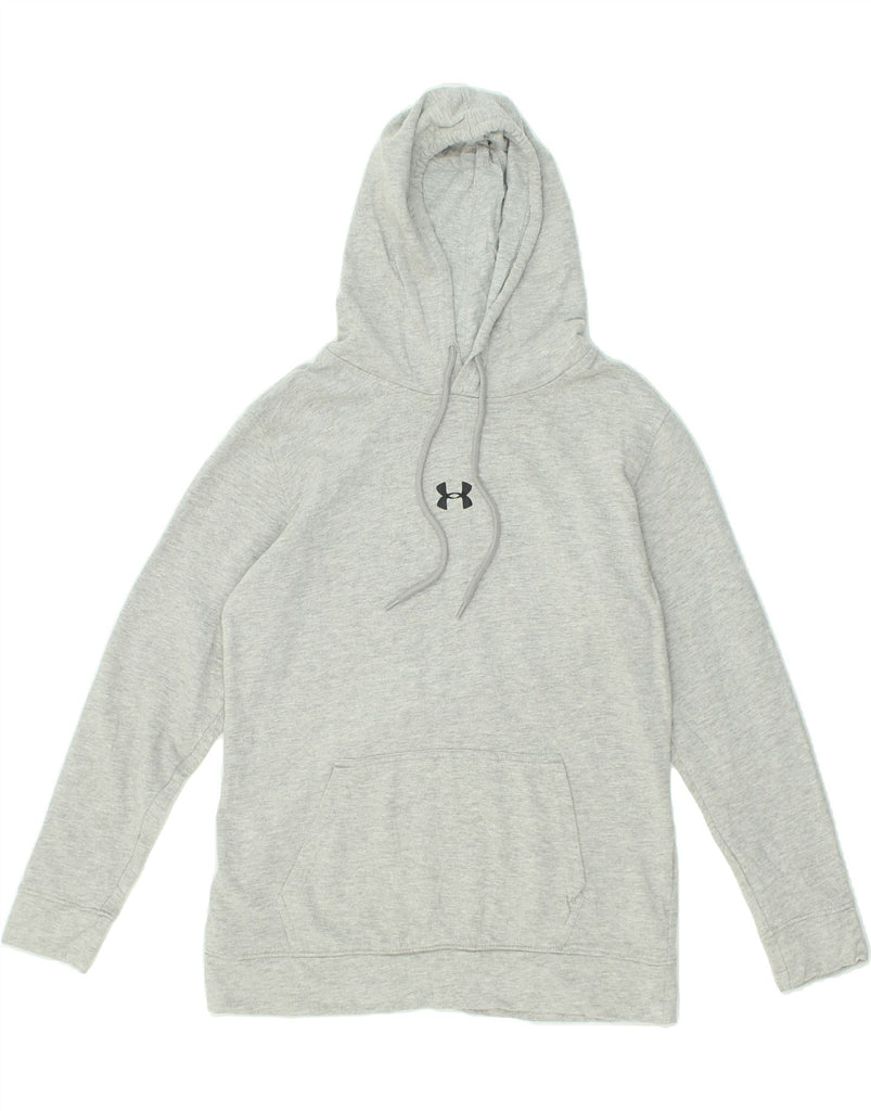 UNDER ARMOUR Womens Graphic Hoodie Jumper UK 14 Large Grey Cotton | Vintage Under Armour | Thrift | Second-Hand Under Armour | Used Clothing | Messina Hembry 