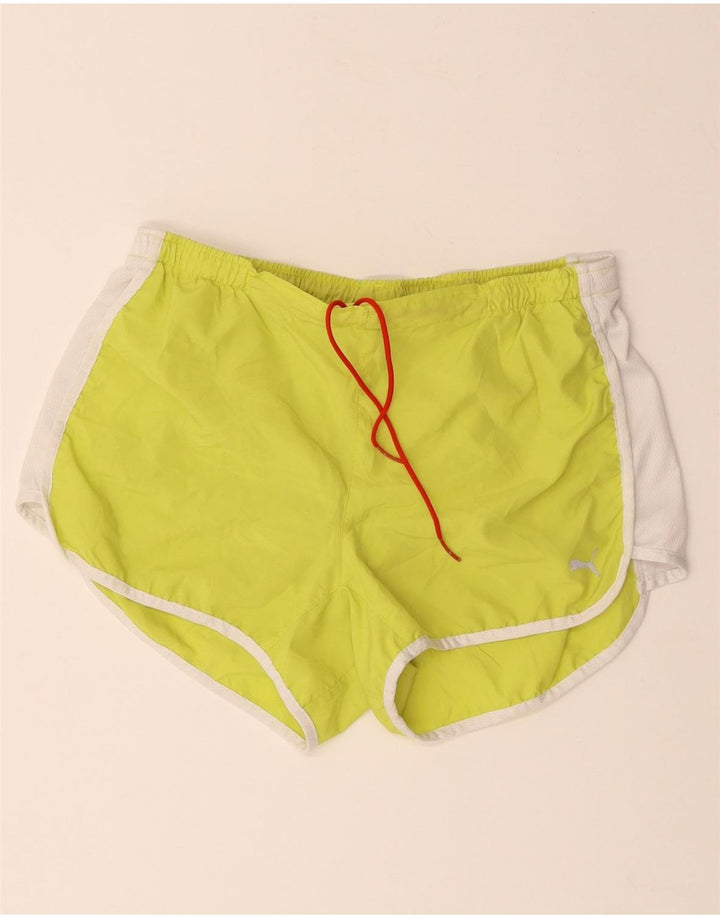 PUMA Womens Sport Shorts UK 14 Large Yellow Colourblock Polyester