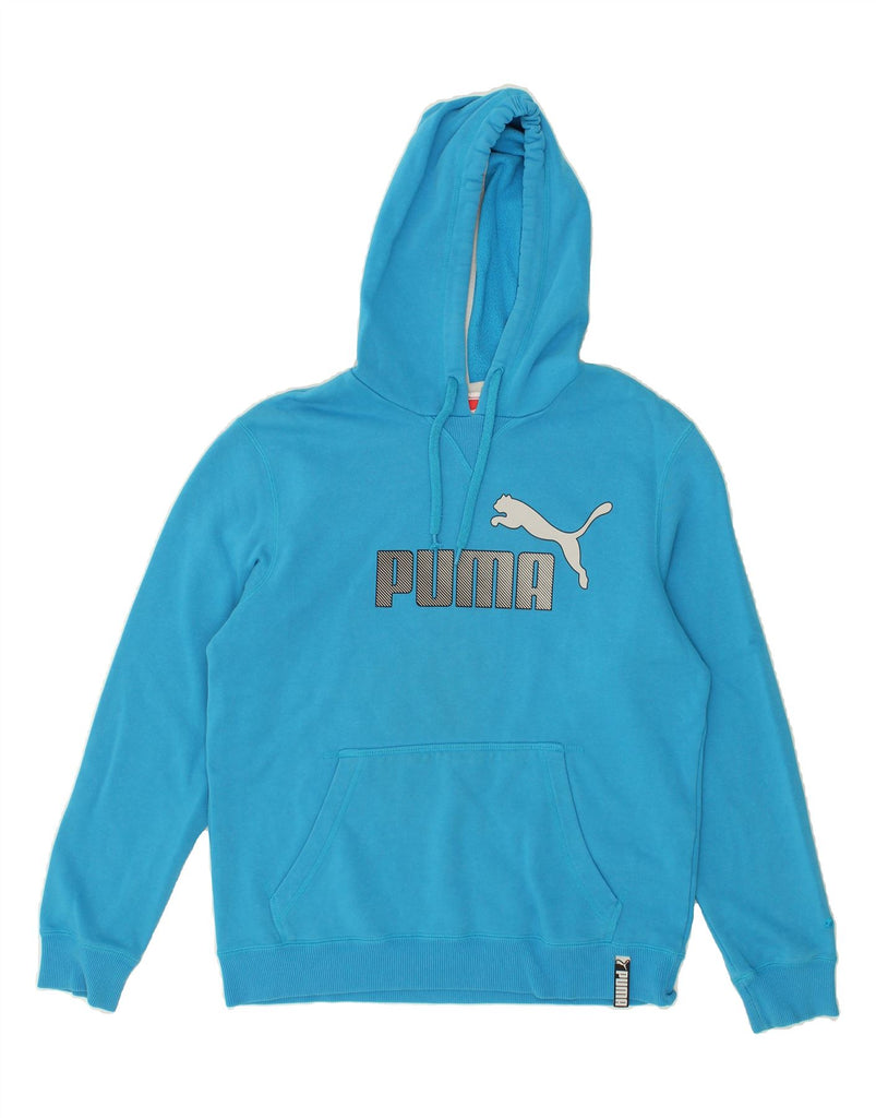 PUMA Mens Graphic Hoodie Jumper Medium Blue Cotton | Vintage Puma | Thrift | Second-Hand Puma | Used Clothing | Messina Hembry 