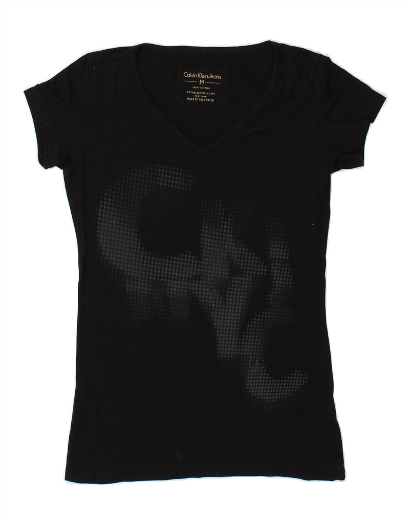 CALVIN KLEIN JEANS Womens Graphic T-Shirt Top UK 12 Medium Black Cotton Vintage Calvin Klein Jeans and Second-Hand Calvin Klein Jeans from Messina Hembry 