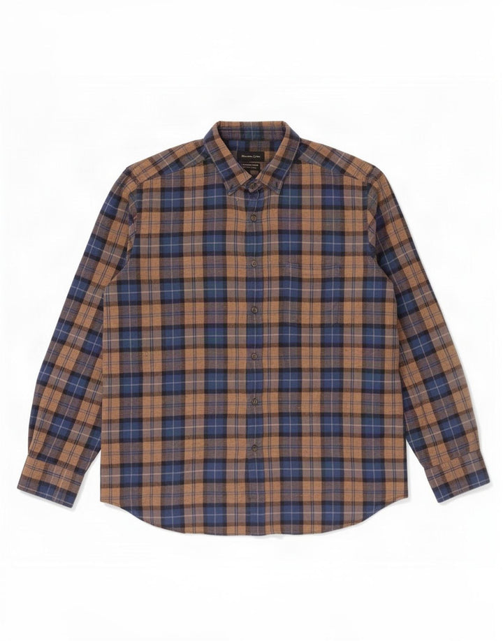 Massimo Dutti Mens Flannel Shirt 2XL Brown Check