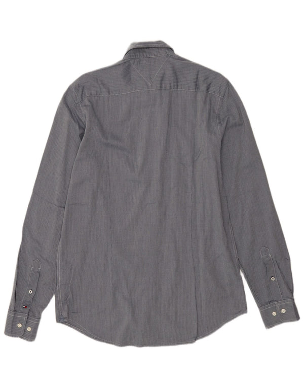 Tommy Hilfiger Mens Slim Fit Shirt Large Navy Blue Herringbone Cotton
