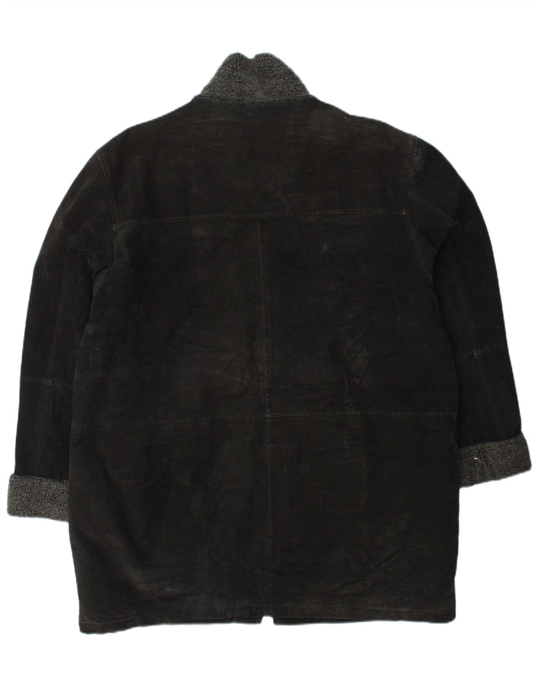 VINTAGE Womens Suede Overcoat UK 18 XL Black Leather