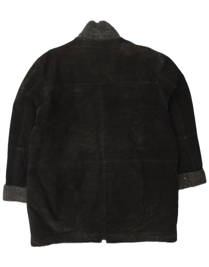 VINTAGE Womens Suede Overcoat UK 18 XL Black Leather