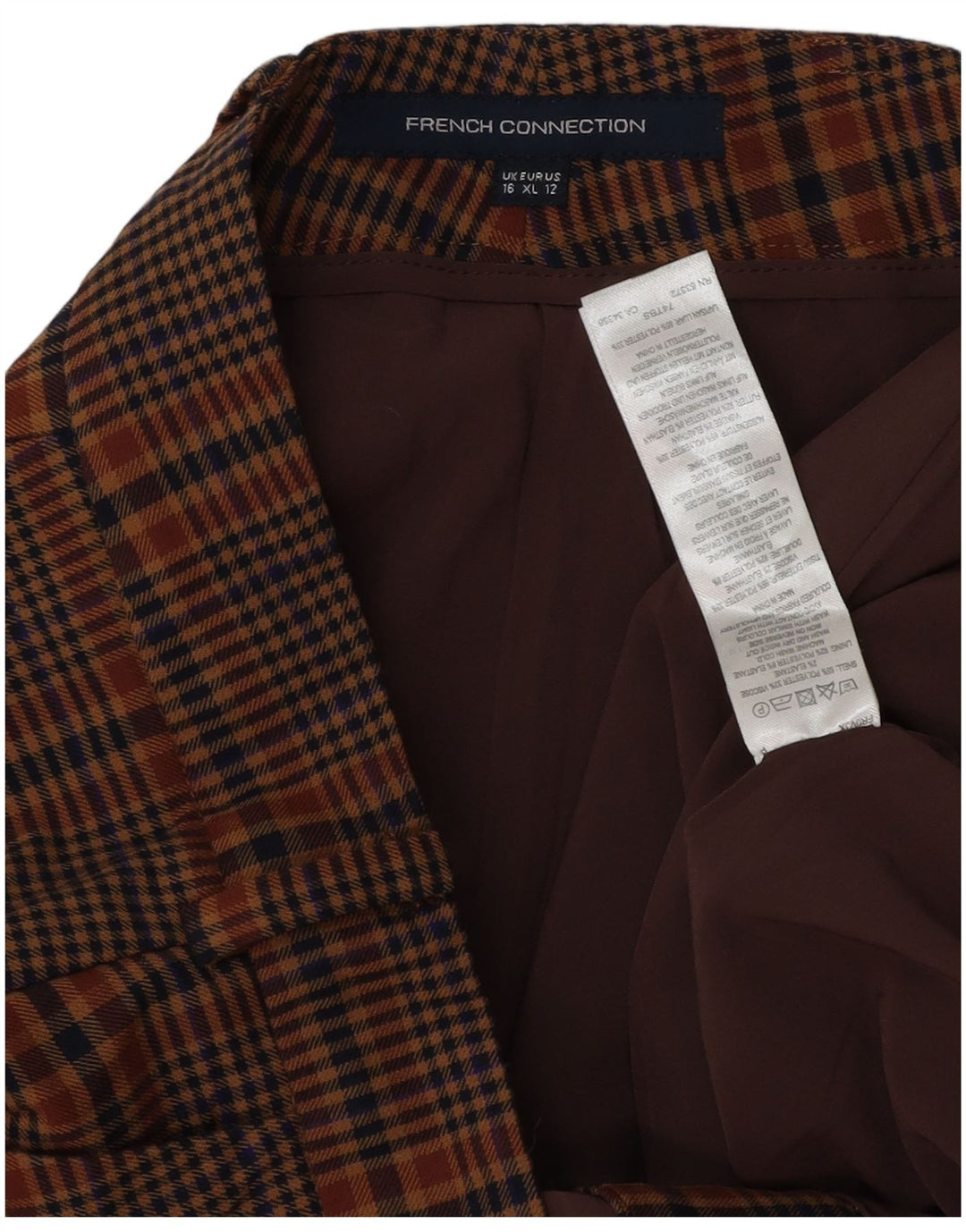 French Connection Womens Casual Trousers UK 16 Large W34 L27 Brown Check