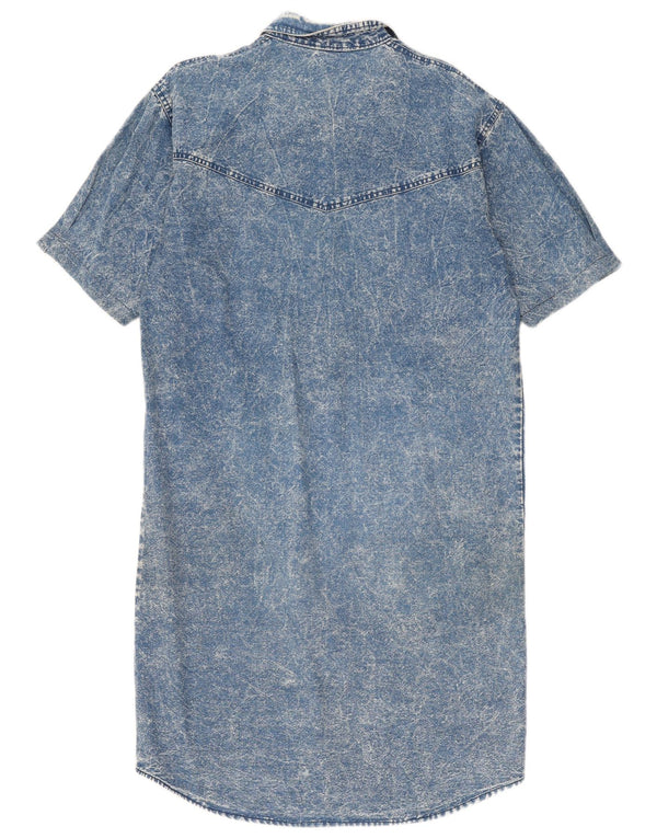 Vintage Womens Short Sleeve Denim Shirt Dress UK 14 Medium Blue