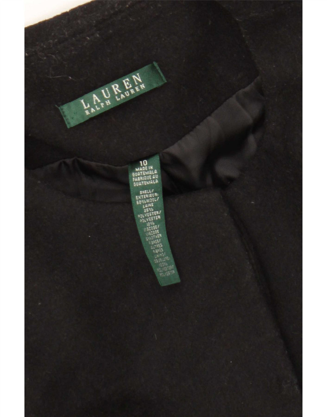 Ralph Lauren Womens Overcoat US 10 Large Black Wool