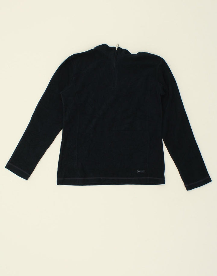 CHAMPION Womens Zip Neck Fleece Jumper UK 12 Medium Navy Blue Polyester | Vintage Champion | Thrift | Second-Hand Champion | Used Clothing | Messina Hembry 