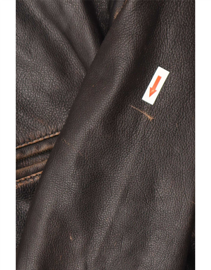 Bomboogie Mens Leather Bomber Jacket UK 42 XL Brown Leather