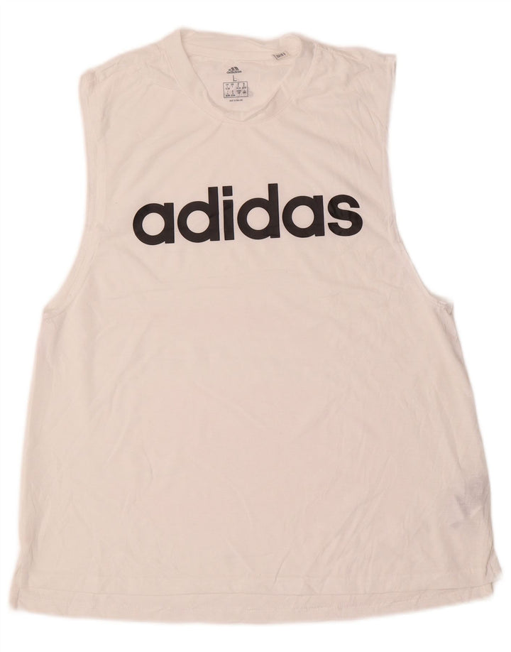 ADIDAS Womens Graphic Vest Top UK 16/18 Large White Polyester