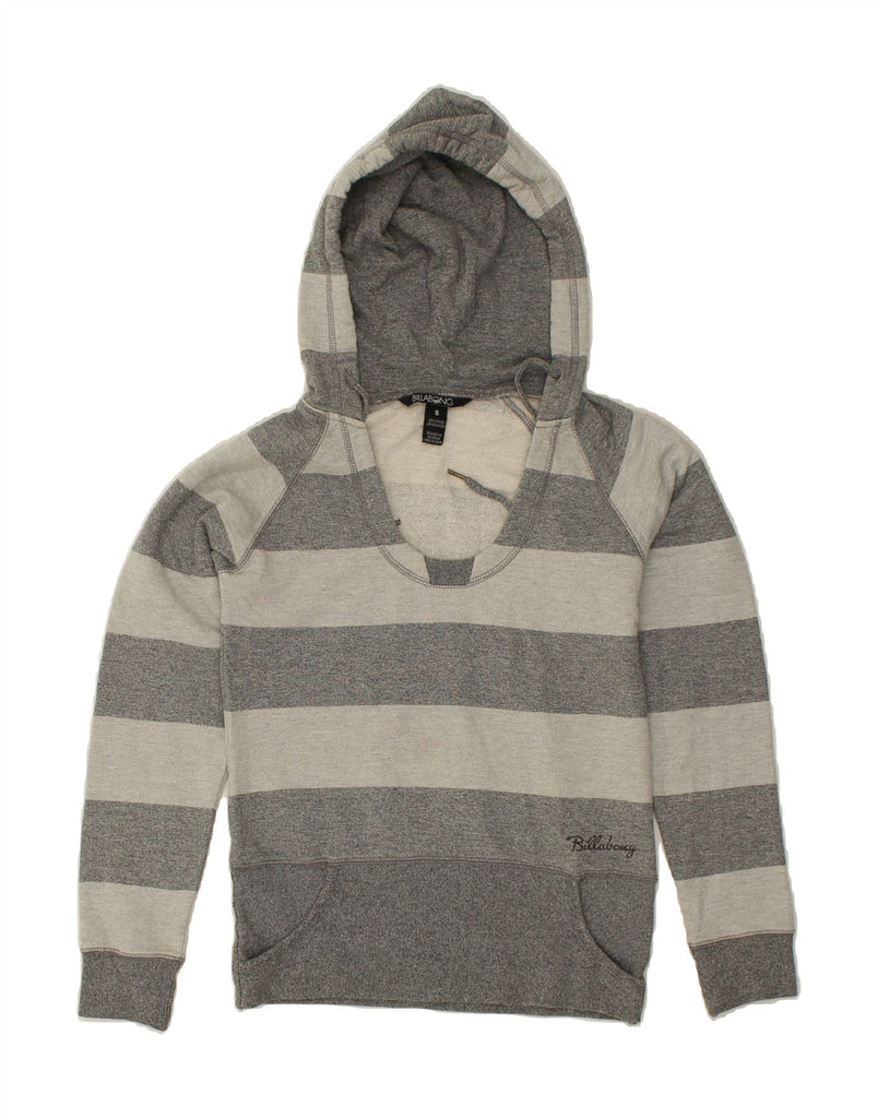 BILLABONG Womens Hoodie Jumper UK 8 Small Grey Striped Cotton | Vintage Billabong | Thrift | Second-Hand Billabong | Used Clothing | Messina Hembry 