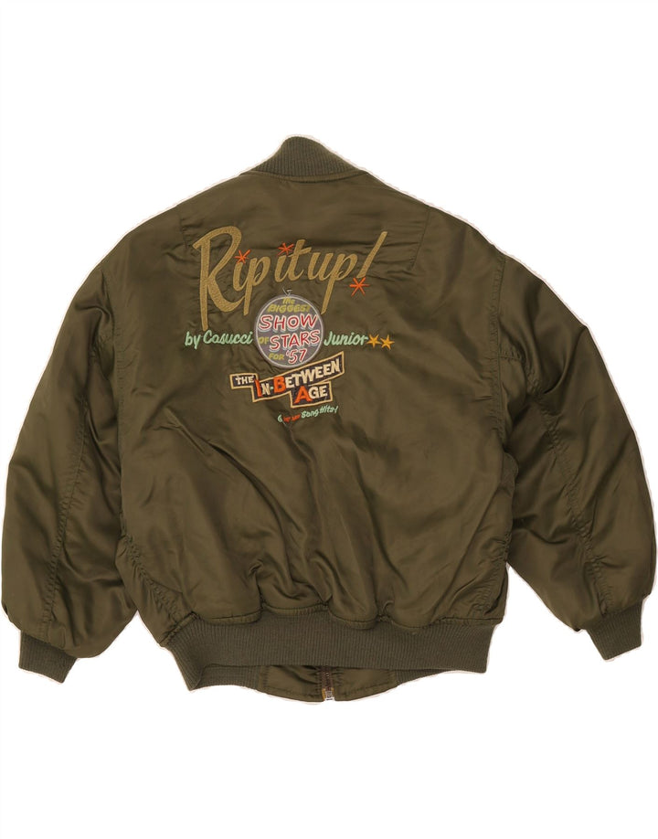 CASUCCI Boys Graphic Bomber Jacket 9-10 Years Khaki Polyester Vintage Casucci and Second-Hand Casucci from Messina Hembry 
