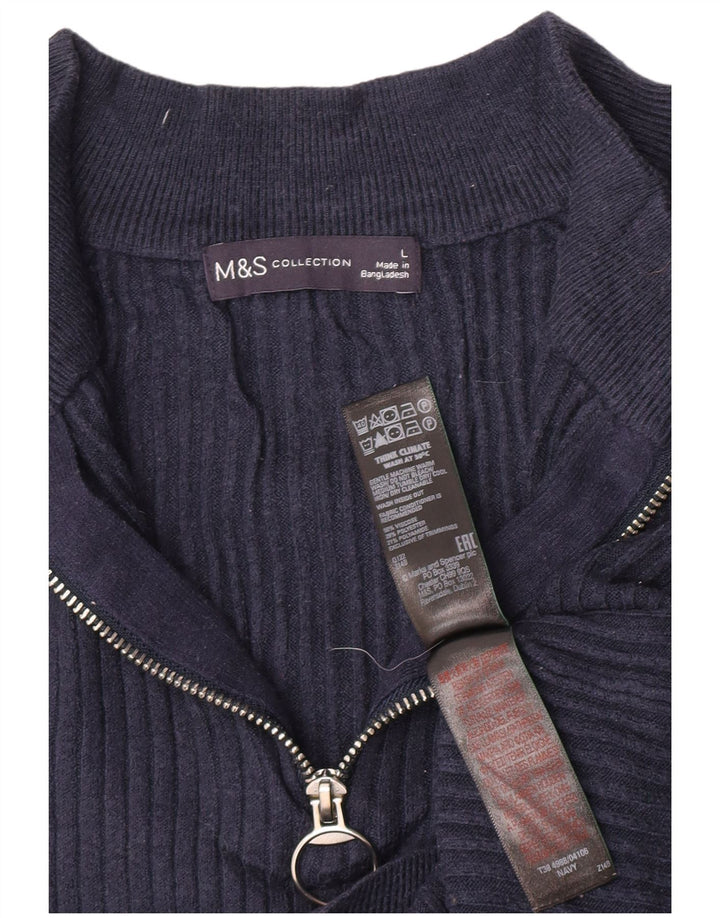 Marks & Spencer Womens Zip Neck Jumper Sweater UK 16 Large Navy Blue