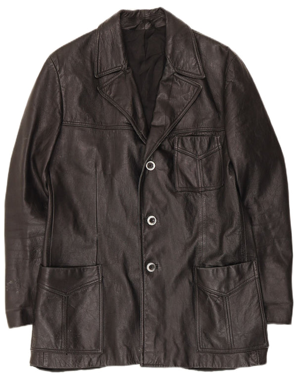 Vintage Mens 3 Button Leather Blazer Jacket UK 36 Small Black
