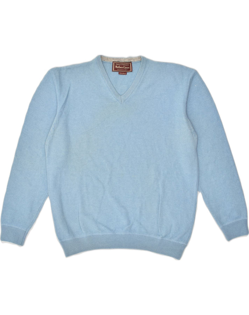 MARLBORO CLASSICS Womens V-Neck Jumper Sweater UK 22 3XL Blue Wool | Vintage Marlboro Classics | Thrift | Second-Hand Marlboro Classics | Used Clothing | Messina Hembry 