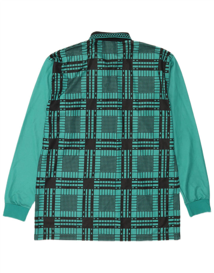 Erima Mens Long Sleeve Polo Shirt XL Green Plaid Polyester