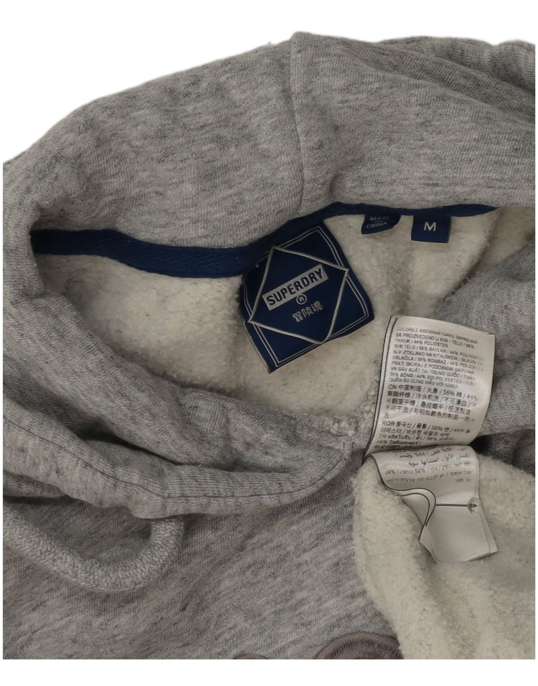 Superdry Mens Graphic Hoodie Jumper Medium Grey Flecked Cotton